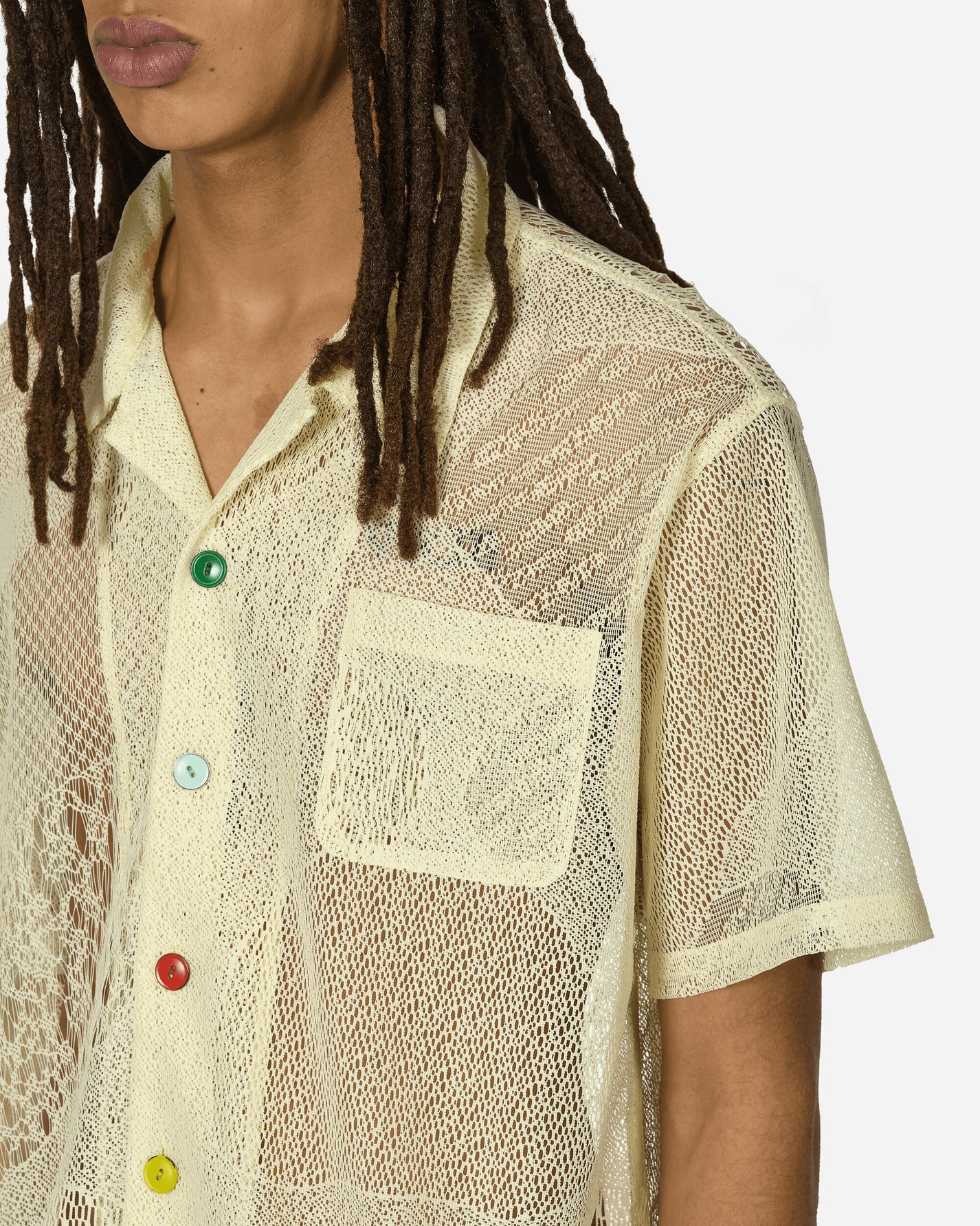 Brain Dead Engineered Mesh Short Sleeve Button Natural Shirts Shortsleeve Shirt T11003735 WH