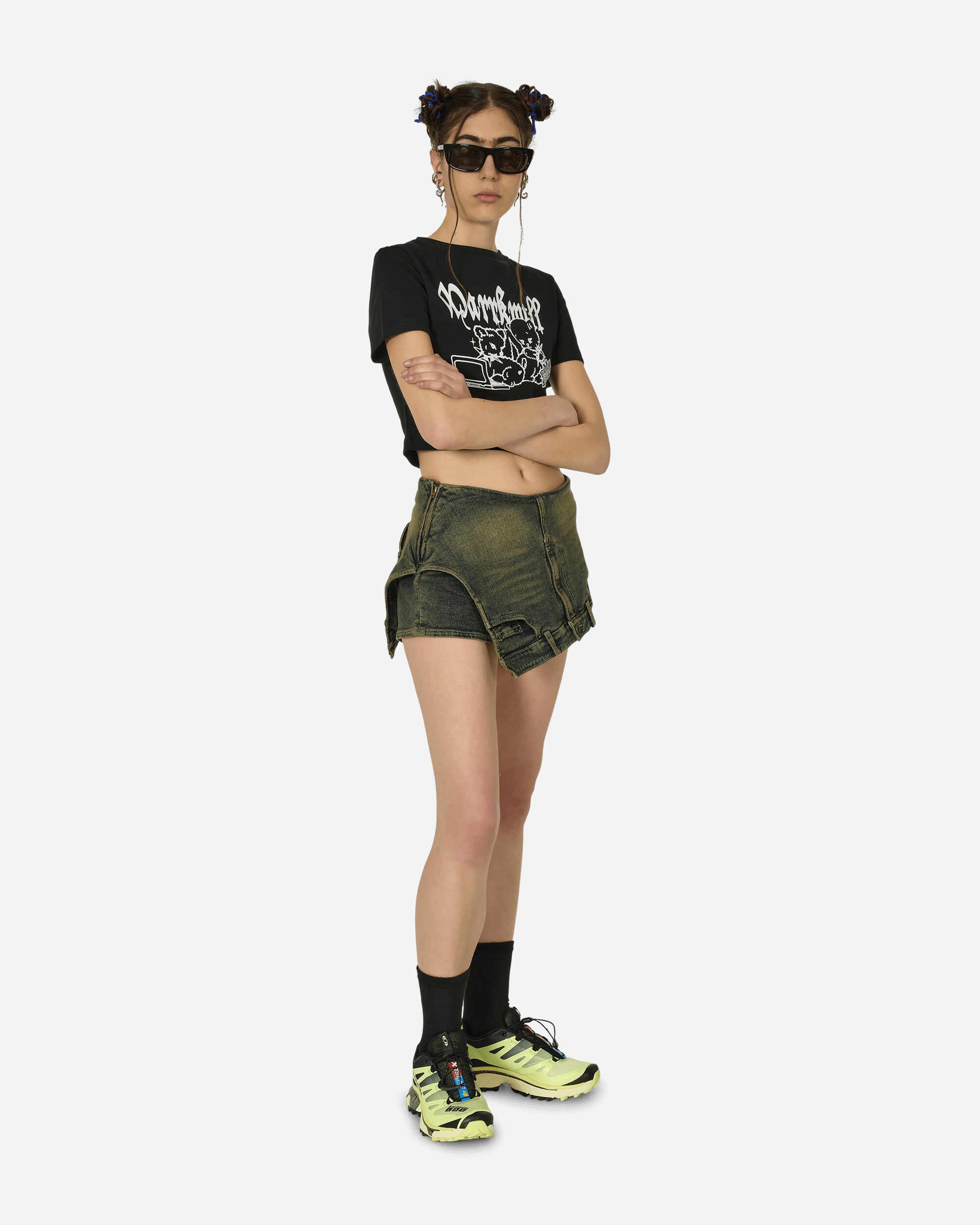 MARRKNULL Wmns Black Punk Bear Slim-Fit T-Shirt Black T-Shirts Cropped MN24SS01222 BLACK