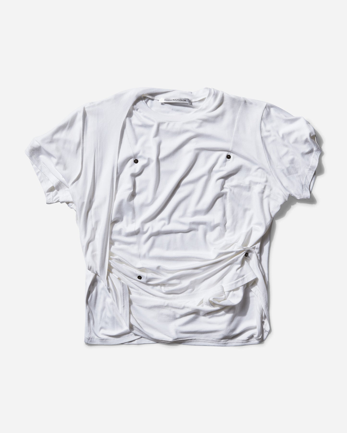 Mainline:RUS/Fr.CA/DE Wmns T-Shirt With Darts, Rivets And Back Drape White T-Shirts Shortsleeve AW24THEA THEA