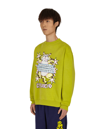 Brain Dead Relaxed Cat Crewneck Olive Sweatshirts Crewneck BDF21T10001950 GR04