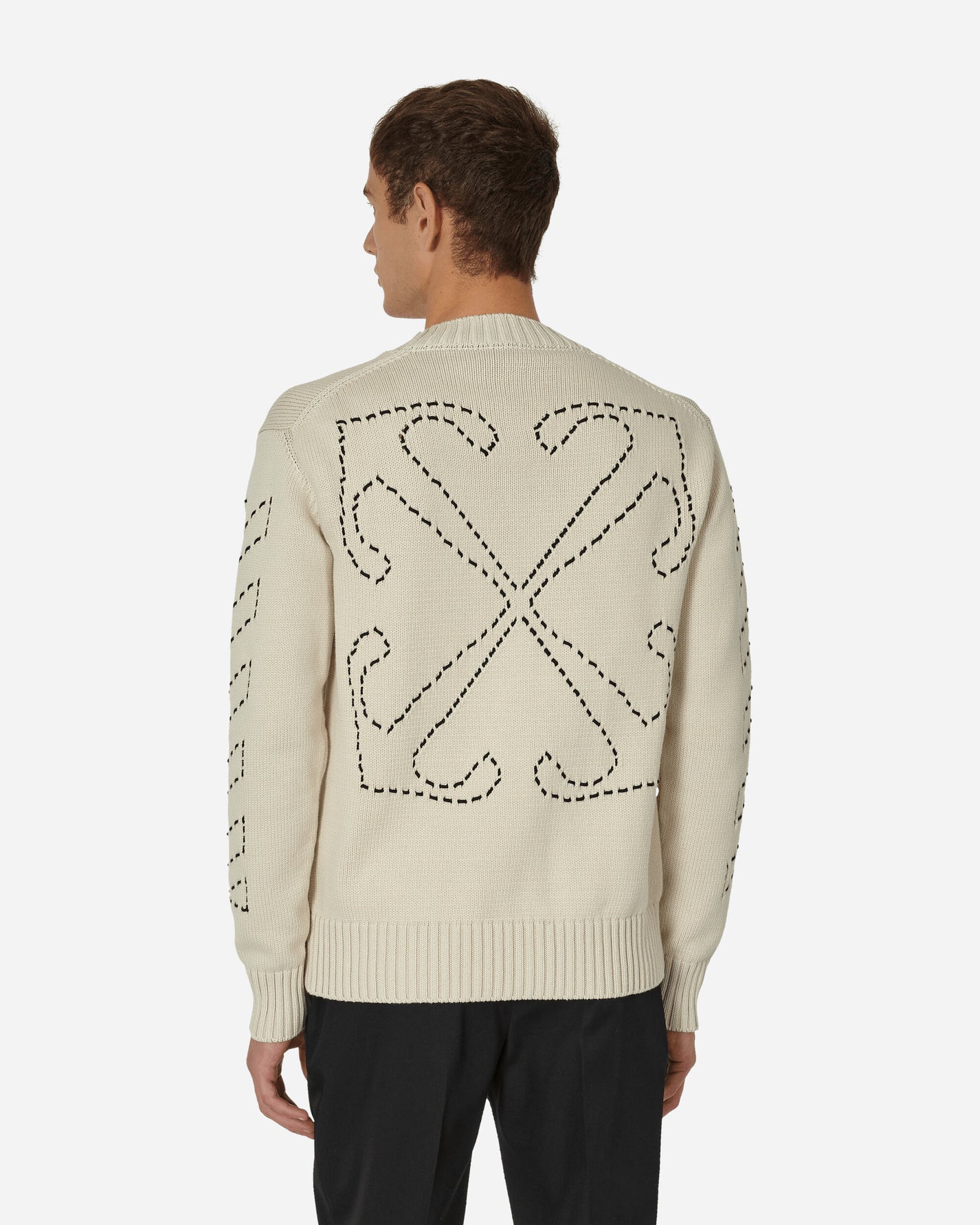 Off-White Stitch Arrows Diags Knit Crewneck Beige/Black Knitwears Sweaters OMHE172F23KNI001 6110